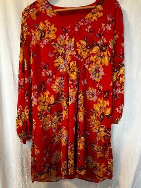 Red Floral Long Sleeve Dress